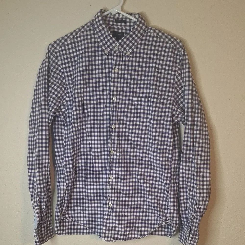 J. Crew Men's Slim Purple and White Gingham Shirt size medium